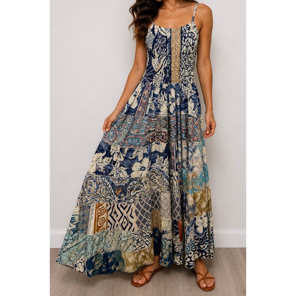 POL Boho Patchwork Maxi Dress